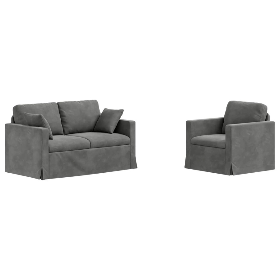 vidaXL Sofa Set 2-teilig Dunkelgrau Samt mit Metallrahmen B/T/H: 138 x 78 x 80 cm und 78 x 78 x 80 cm - Bild 2