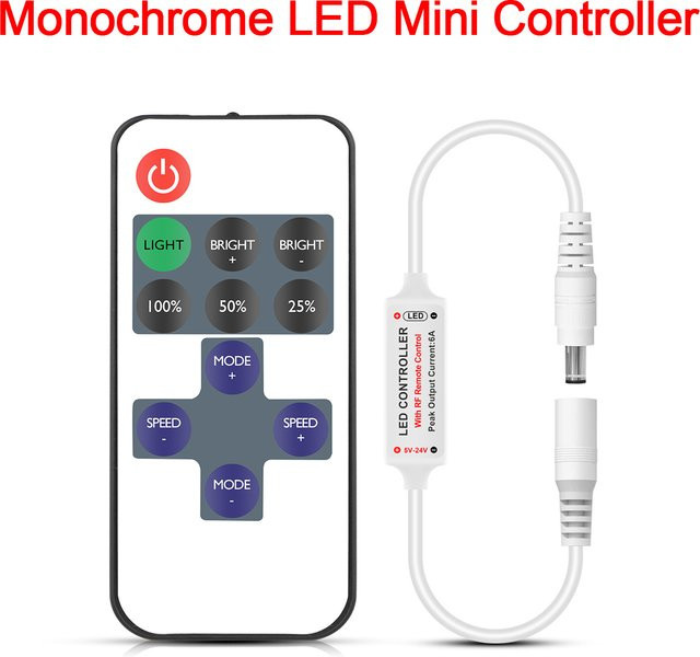 CHNAITEKE DC 12V LED-Streifen Controller mit RF-Fernbedienung für einfarbige 5050 und 2835 SMD LED-Streifenlicht - Bild 1