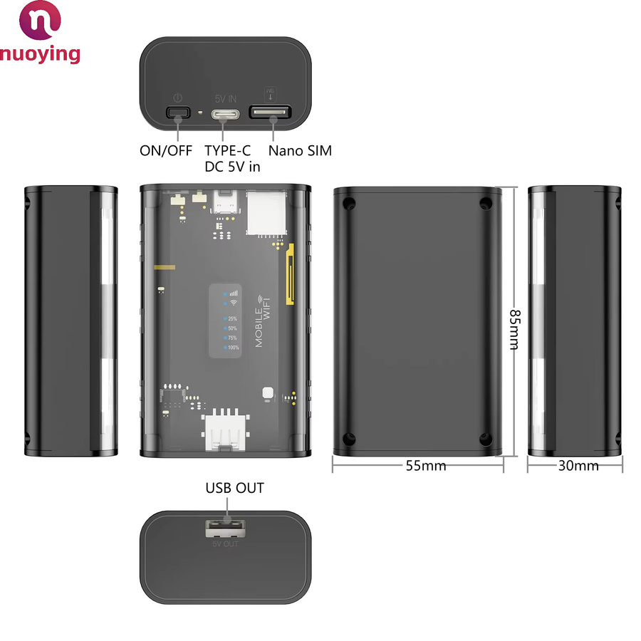 NUOYING Hochleistungs-Akku 4G WLAN-Router 300Mbps Tragbarer Outdoor-Hotspot-Adapter in Schwarz - Bild 5