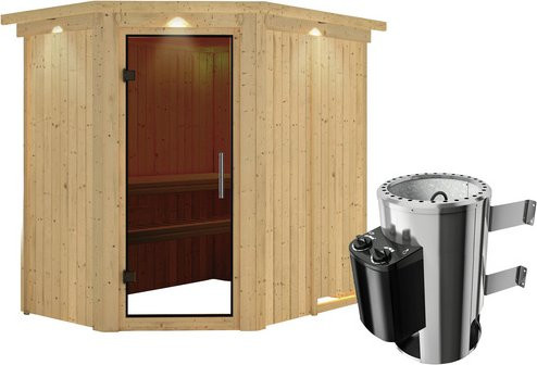 Karibu Sauna Wenden für 3 Personen mit 3,6 kW Saunaofen und integrierter Steuerung, beige - Bild 1