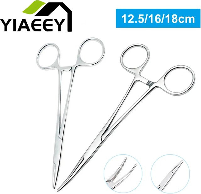 YIAEEY Edelstahl-Verriegelungszange als chirurgische Arterienklemme in Silber mit gebogener und gerader Spitze - Bild 1