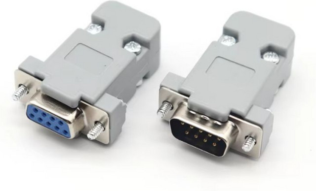 5er Set RS232 DB9 Stecker und Buchsen Set, 9-Pin COM Adapter mit Kupferkontakten und Kunststoffgehäuse, grau - Bild 1