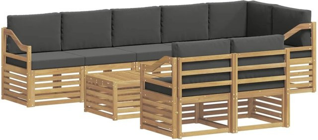 vidaXL Outdoor-Sofagarnitur L-Form aus Akazie mit Polstern in Weiß, Anthrazit und Braun, B/T/H: 59,5 x 59 x 37 cm - Bild 1