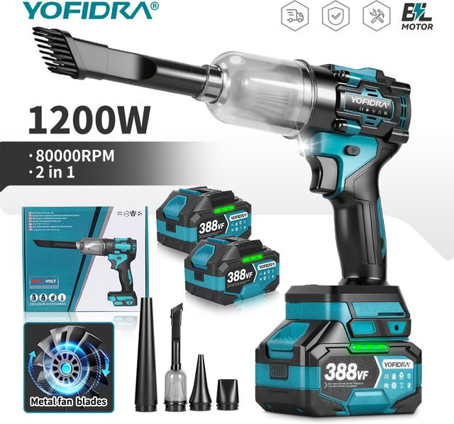 YOFIDRA 2-in-1 Elektro-Luftgebläse und Sauger mit 80000 U/min, bürstenloser Turbo-Lüfter für Makita LXT Akkus - Bild 1