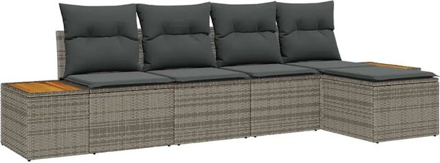vidaXL Garten-Sofa-Set aus Poly-Rattan in Grau mit 2-Sitzer, Ottoman und Kissen - Bild 1