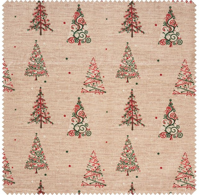 Anna Linum Baumwoll-Stoff Weihnachtsbäume in Beige und Multicolour, Acryl beschichtet - Bild 1