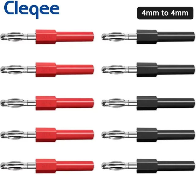 Cleqee P7022 Bananenstecker Set mit 10 Stück 4 mm Stecker auf 4 mm Buchse, vernickelte Kupferanschlüsse als DIY Konverter für 30 V und 10 A - Bild 1