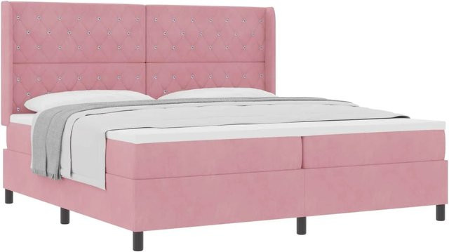 vidaXL Boxspringbett mit Matratze und Kopfteil in Rosa, Samt, B/T/H: 200 x 200 x 203 cm - Bild 1