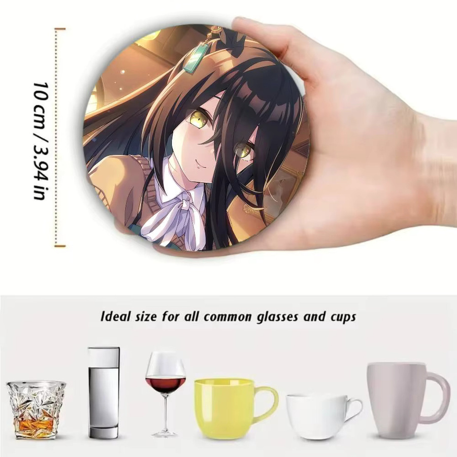 Manhattan Cafe Anime Umamusume Pretty Derby Holzuntersetzer rund, Durchmesser: 10 cm, braun/mehrfarbig - Bild 5