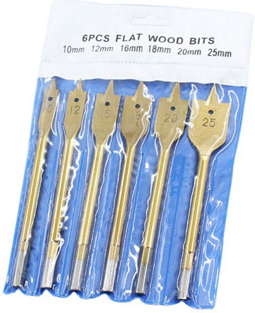 6-teiliges Spatenbohrer-Set aus Kohlenstoffstahl mit Titanbeschichtung für Holzbearbeitung, Durchmesser: 10 mm, 12 mm, 16 mm, 18 mm, 20 mm, 25 mm - Bild 1