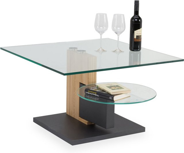 Couchtisch HASSE 7229HK-45/61 modern rund aus Klarglas und Asteiche in Anthrazit und Transparent, B/T/H: 80 x 80 x 46 cm - Bild 1