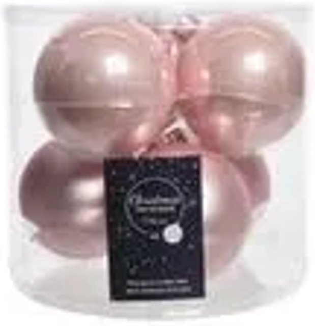 Kaemingk Weihnachtsbaumkugeln aus Glas in Rosa mit Emaille-Effekt und mattem Finish, 6 Stück, Durchmesser: 8 cm - Bild 1