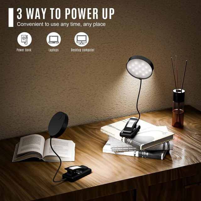 LQWELL LED Nachttisch-Leselampe in Schwarz, wiederaufladbare USB-Tischlampe mit 3 Farbtemperaturen, 10 Helligkeitsstufen und stufenloser Dimmfunktion, flexibles 360 Grad Buchlicht für Kinder und Erwachsene - Bild 1