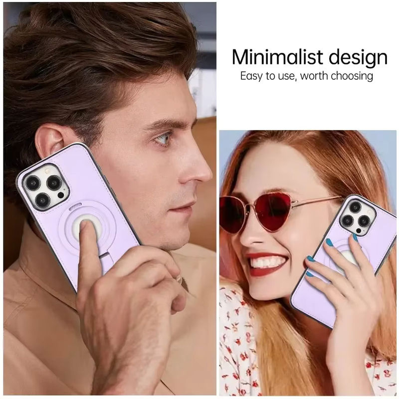 szHAIyu MagSafe Handyhülle aus Kunstleder mit magnetischem Ringhalter für iPhone 15 14 13 12 11 Pro Max in Purple - Bild 4