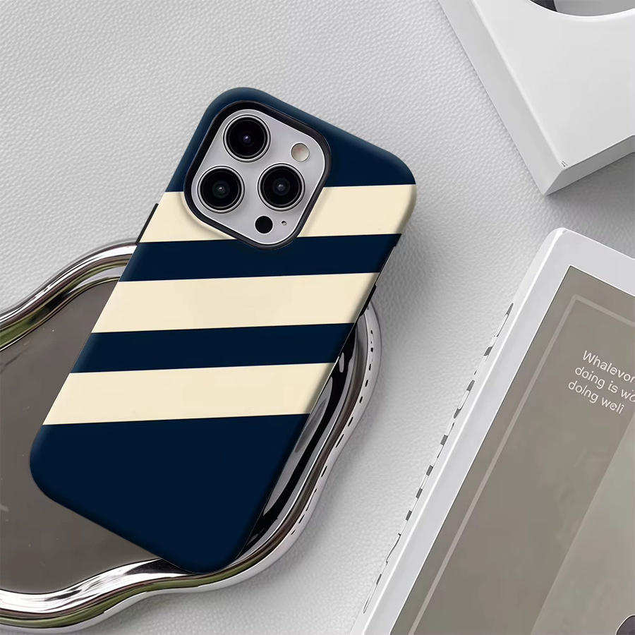 Potdemiel Handyhülle mit diagonalen Streifen in Marineblau für iPhone 17 16 15 14 13 Pro Max Plus, robuste Magnet-Schutzhülle in Einzel- und Doppelschicht-Ausführung - Bild 5
