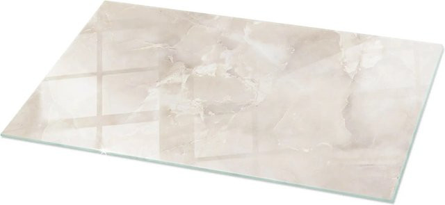 Tulup Tischplatte aus Glas mit Marmor-Textur in Weiß und Beige, Rechteckig, B: 140 cm, T: 70 cm - Bild 1