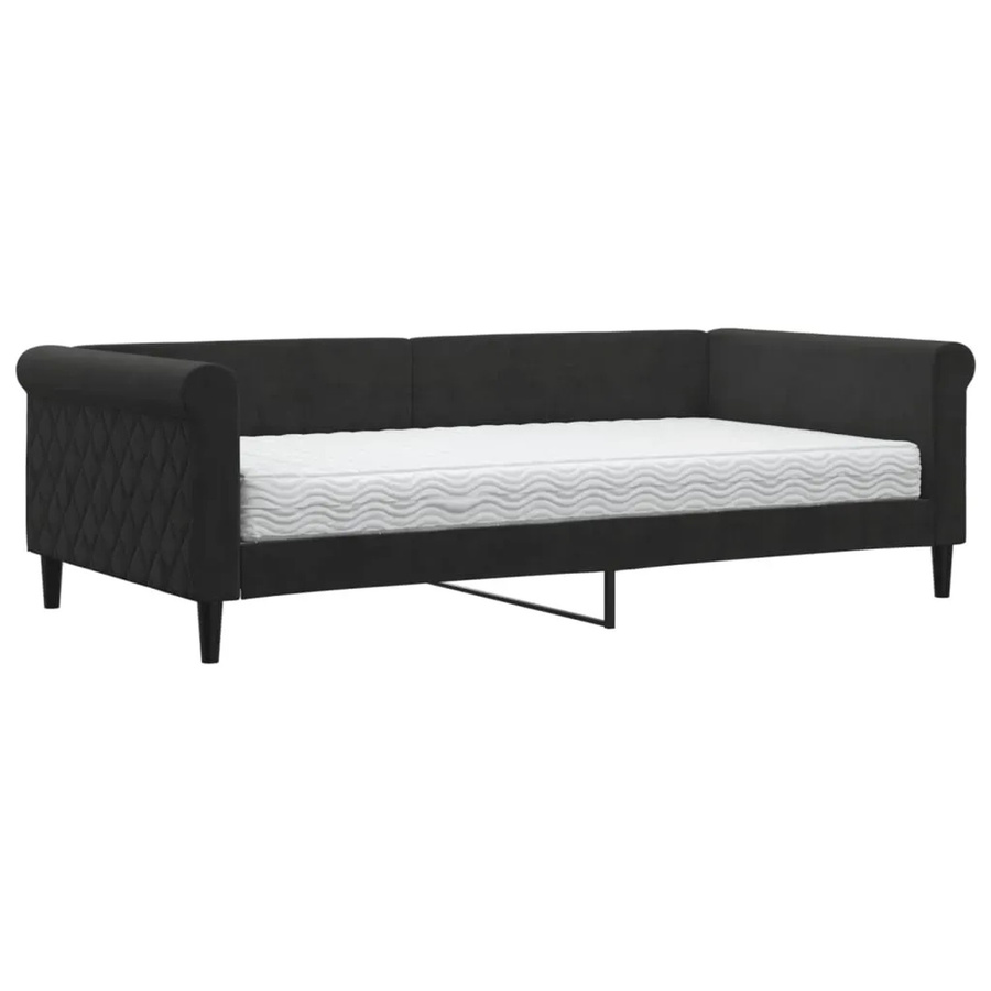 vidaXL Tagesbett mit Matratze in Schwarz aus Samt mit Armlehnen, B/T/H: 110 x 200 x 68 cm - Bild 2
