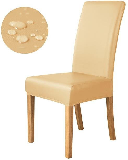 Wasserdichte und schmutzabweisende Esszimmerstuhlbezüge aus elastischem Kunstleder in Beige - Bild 1