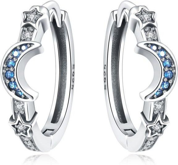 Creolen 925 Silber, Stern Mond, Zirkonia, Damen - Bild 1