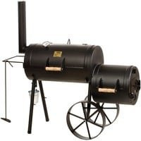 Joe's Barbeque Smoker Wild West 16 Zoll Offset Charcoal Grill in Schwarz aus Stahl und Edelstahl mit Thermometer und Rädern - Bild 1