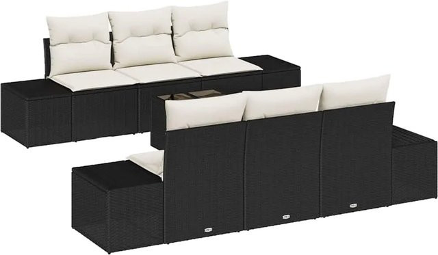 vidaXL Garten-Sofa-Set 7-teilig aus Polyrattan in Schwarz-Creme mit Tisch und Polsterkissen in U-Form - Bild 1