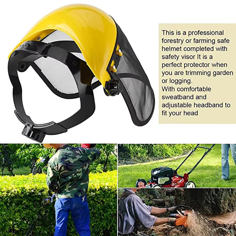 Schutzhelm für Garten und Forst mit Vollgesichts-Mesh-Visier in Gelb - Bild 6