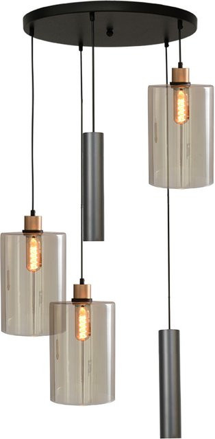 Masterlight Ortona 3/2 Pendelleuchte 5-flammig rund in Schwarz matt und Gold matt mit Glas-Elementen - Bild 1