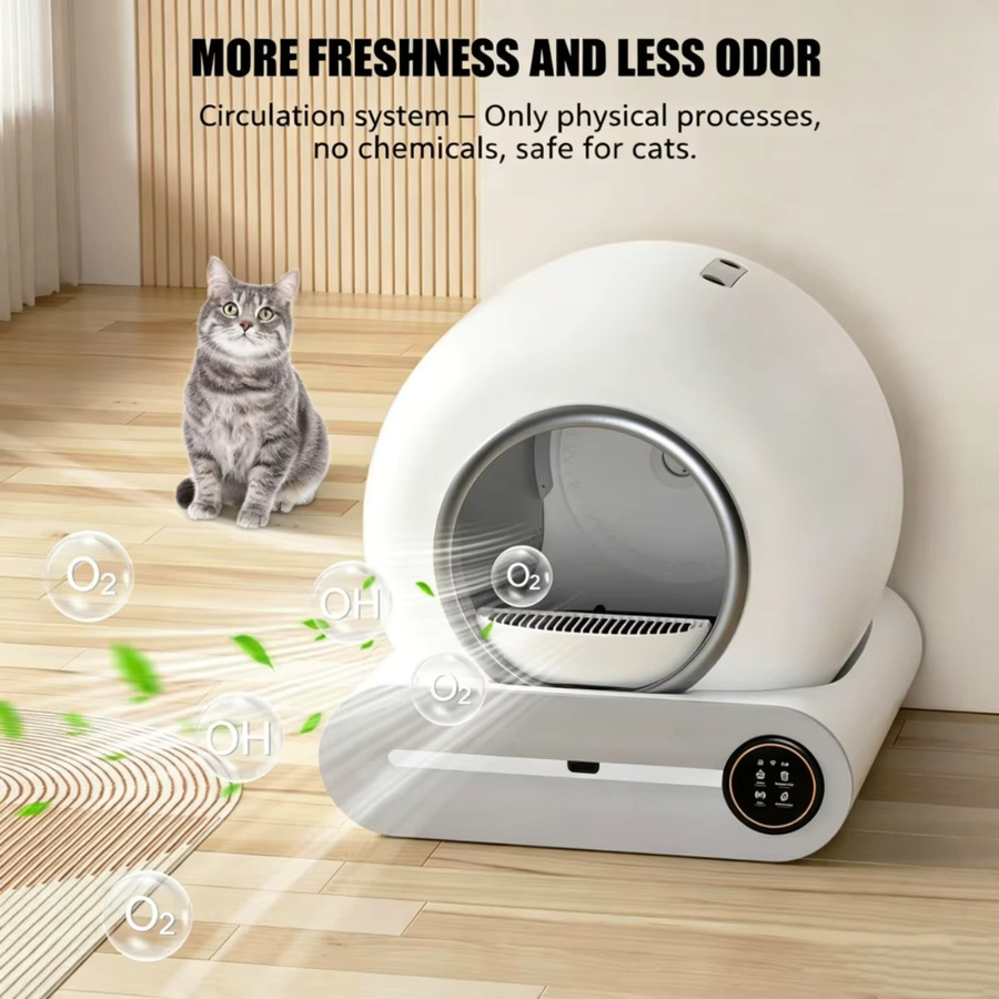 YUNMIAN Intelligente Selbstreinigende Katzentoilette in Weiß mit App-Steuerung, 65L Extra Groß, Geschlossenes Set inklusive Katzenstreu-Matte und Müllbeuteln, B/T/H: 52,8 x 50,3 x 15,0 cm - Bild 2