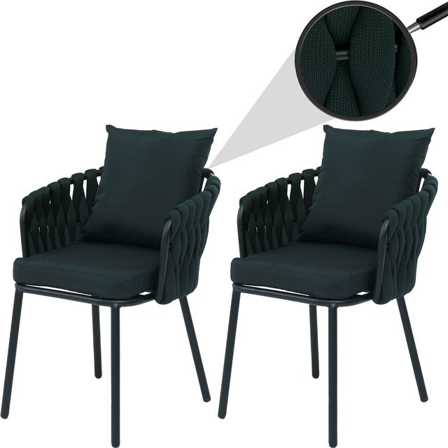 MCW 2er-Set Aluminium-Gartenstühle P89 mit Seilgeflecht und Polsterkissen in Grün - Bild 1