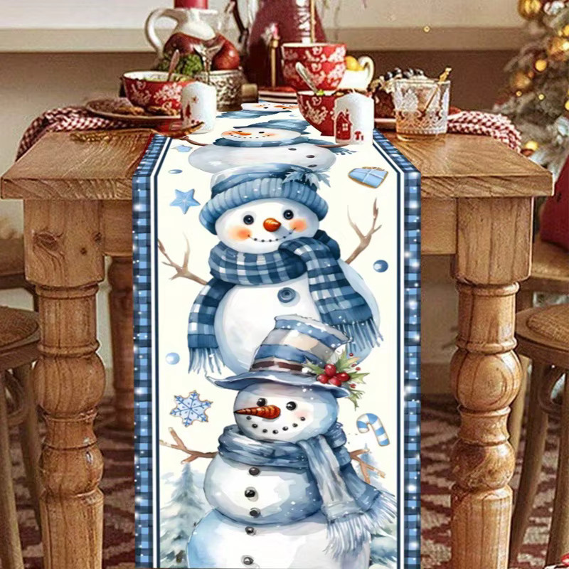 VIKAMA Nordic Schneemann Tischläufer für Weihnachten in Blau, B/H: 183 x 33 cm - Bild 4