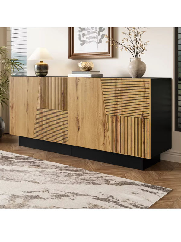 Anajqaqia Sideboard Aufbewahrungsschrank mit geometrischem Design und verstellbarem Regal, Schwarz-Braun, Breite: 160 cm - Bild 7