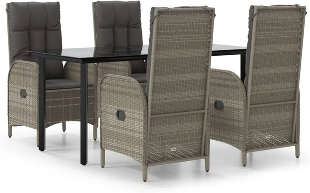 vidaXL 5-teilige Garten-Essgruppe aus Poly Rattan mit Kissen und Glastisch in Schwarz und Grau - Bild 1