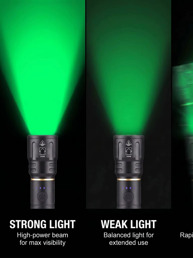 Alonefire Zoom-Taschenlampe mit grünem LED-Licht, USB-wiederaufladbare Aluminium-Taschenlampe in Schwarz für Camping, Outdoor, Wandern, Jagd und Angeln - Bild 6