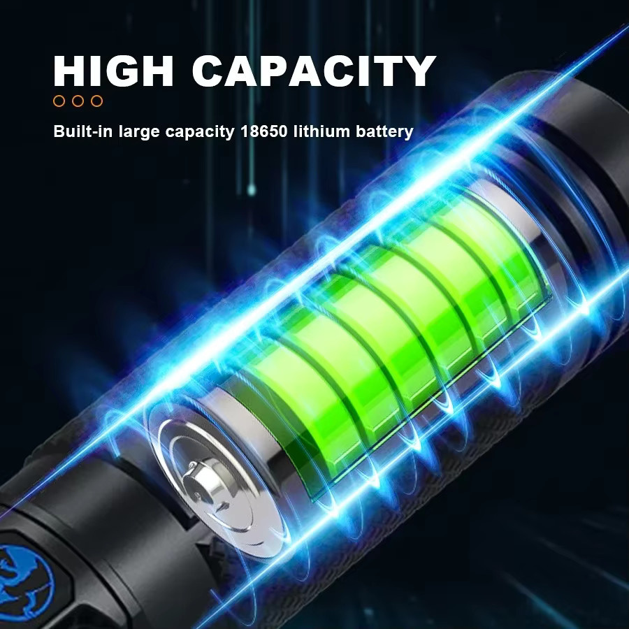 Heinast Ultrahelle LED-Taschenlampe in Schwarz, wiederaufladbare taktische Zoom-Taschenlampe für Camping und Notfälle - Bild 3