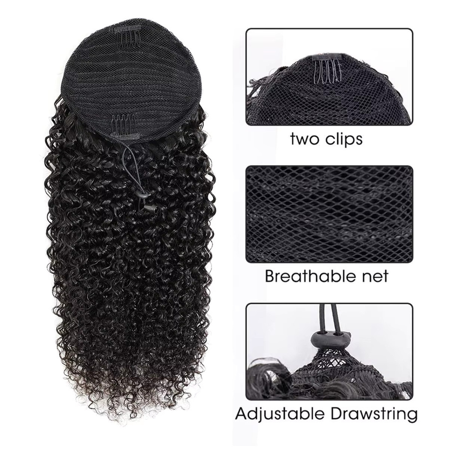 Dula A Hair Kinky Curly Pferdeschwanz mit Kordelzug, Brasilianisches Jungfrauenhaar, Unisex - Bild 3