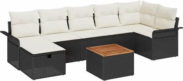 vidaXL Garten-Sofa-Set 8-teilig in U-Form aus Poly-Rattan und Metall mit Polstern und Ottoman in Schwarz und Beige - Bild 1