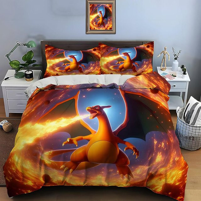 3-teiliges Pokémon Glurak Bettwäsche Set aus Mikrofaser für Erwachsene, King Size, Mehrfarbig, B: 228 cm, T: 264 cm - Bild 1