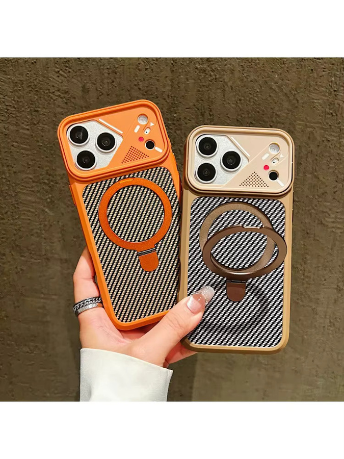 Aierkeba MagSafe Handyhülle im Carbonfaser-Muster für iPhone in Orange - Bild 3