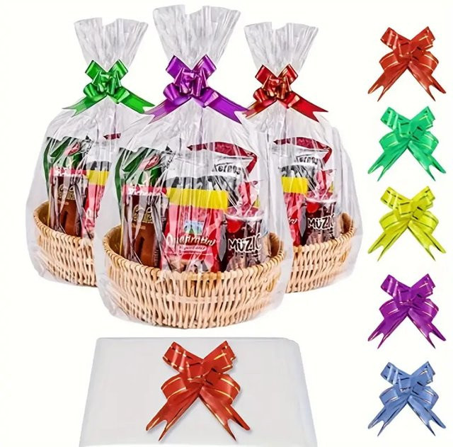 Transparente Zellophanbeutel mit Schleife für Geschenkkörbe und Weihnachtsdekorationen - Bild 1
