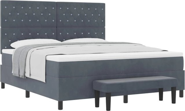 vidaXL Boxspringbett mit Matratze aus Samt in Dunkelgrau, B/T: 180 x 200 cm - Bild 1