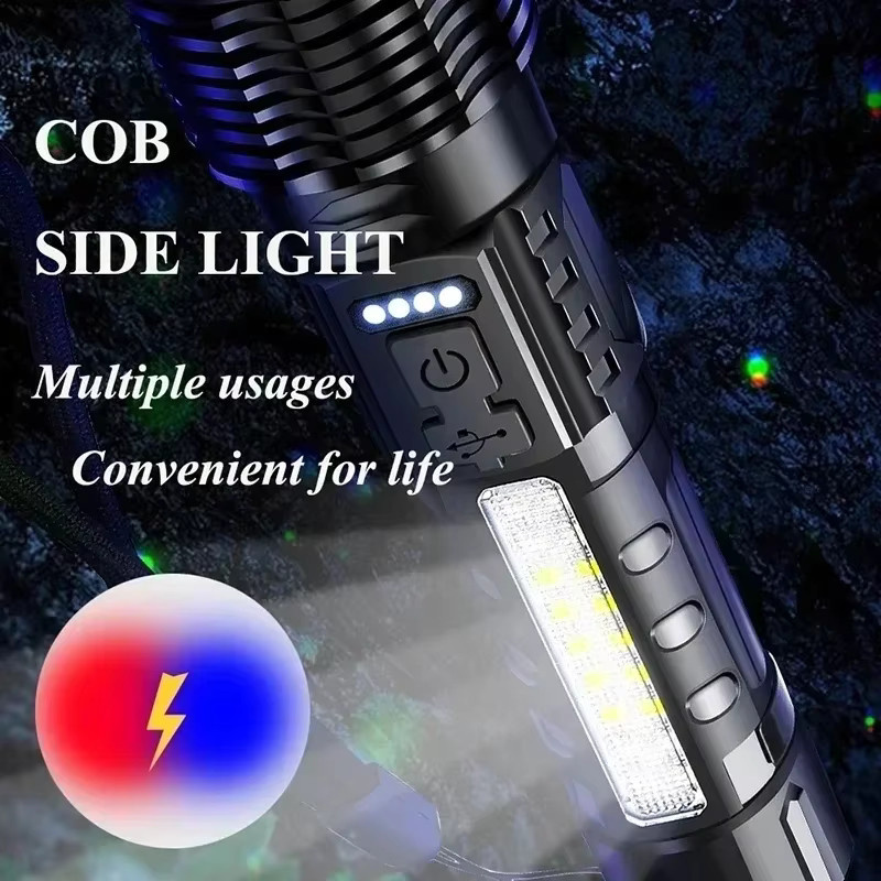 KDULIT LED-Taschenlampe in Schwarz, wiederaufladbar und wasserdicht mit Seitenlicht und Zoomfunktion - Bild 5