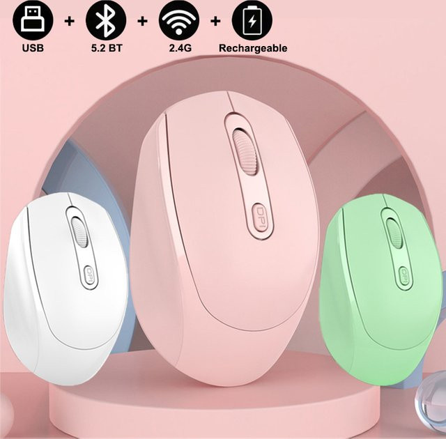 Kebidumei Ergonomische Bluetooth-Maus mit RGB, 2,4 G USB und 1600 DPI, Wiederaufladbare Optische Gaming-Maus für Laptop und PC, Farbe: Pink - Bild 1