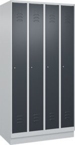 C+P Spind Classic PLUS Garderobenschrank mit Sockel, 4 Abteile, Grau/Anthrazit, H x B x T: 195 x 100 x 50 cm, mit Zylinderschloss und 3 Garderobenhaken - Bild 1