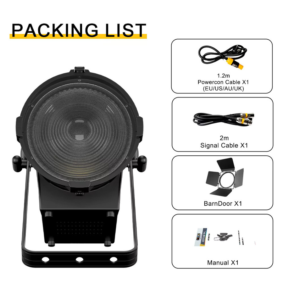 SHEHDS 350W LED Fresnel-Zoom-Licht in Schwarz mit warm-kaltweißem CCT und hohem CRI-Index - Bild 4