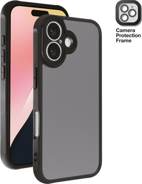 Vivanco Frosted Cover Handyhülle für iPhone 16 mit integriertem Kameraschutzrahmen, schwarz/transparent - Bild 1