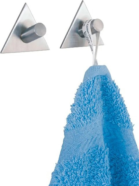 Wenko Wandhaken Triangolo aus mattem Edelstahl zum Selbstkleben, 2er Set, Silber - Bild 1