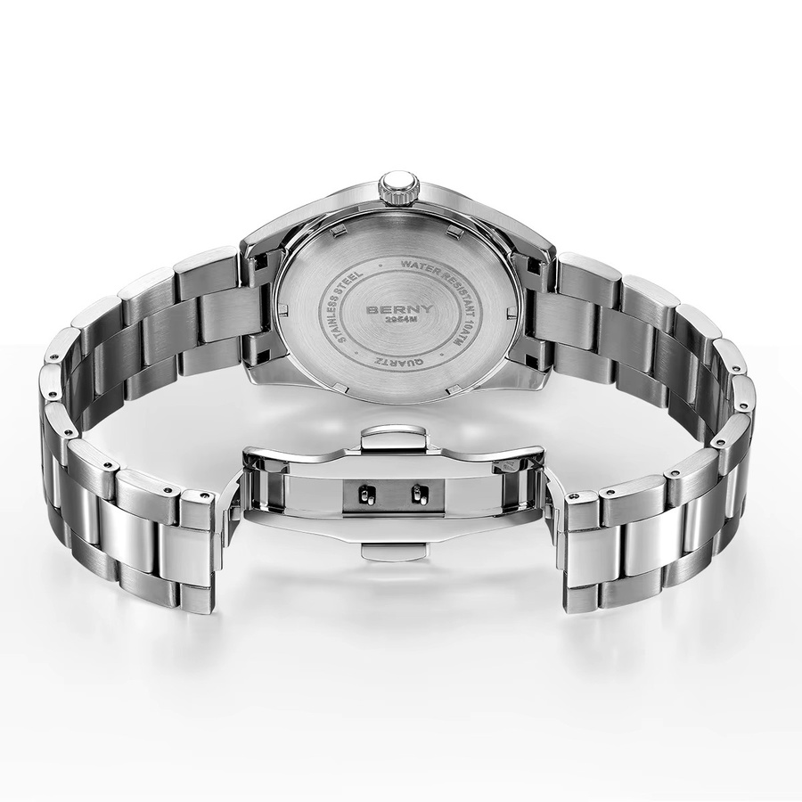 BERNY Armbanduhr Herren, Quarz, Edelstahl, Saphirglas, 10 ATM, Silber - Bild 3