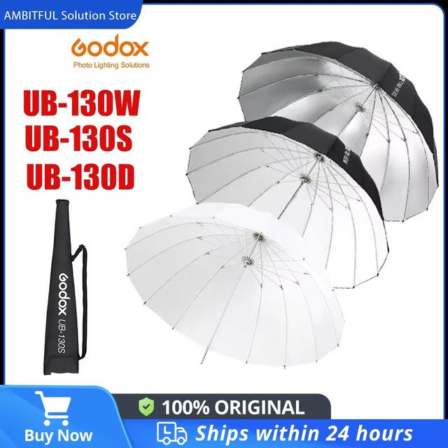 Godox UB-130S UB-130D Parabolischer Studio-Regenschirm mit 130 cm Durchmesser und Schwarz-Silberner Diffusor-Abdeckung in Schwarz - Bild 1