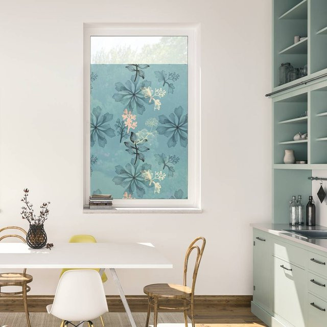 Lichtblick Fensterfolie Aqua Floral selbstklebend, Blau, B: 100 cm, H: 180 cm - Bild 1