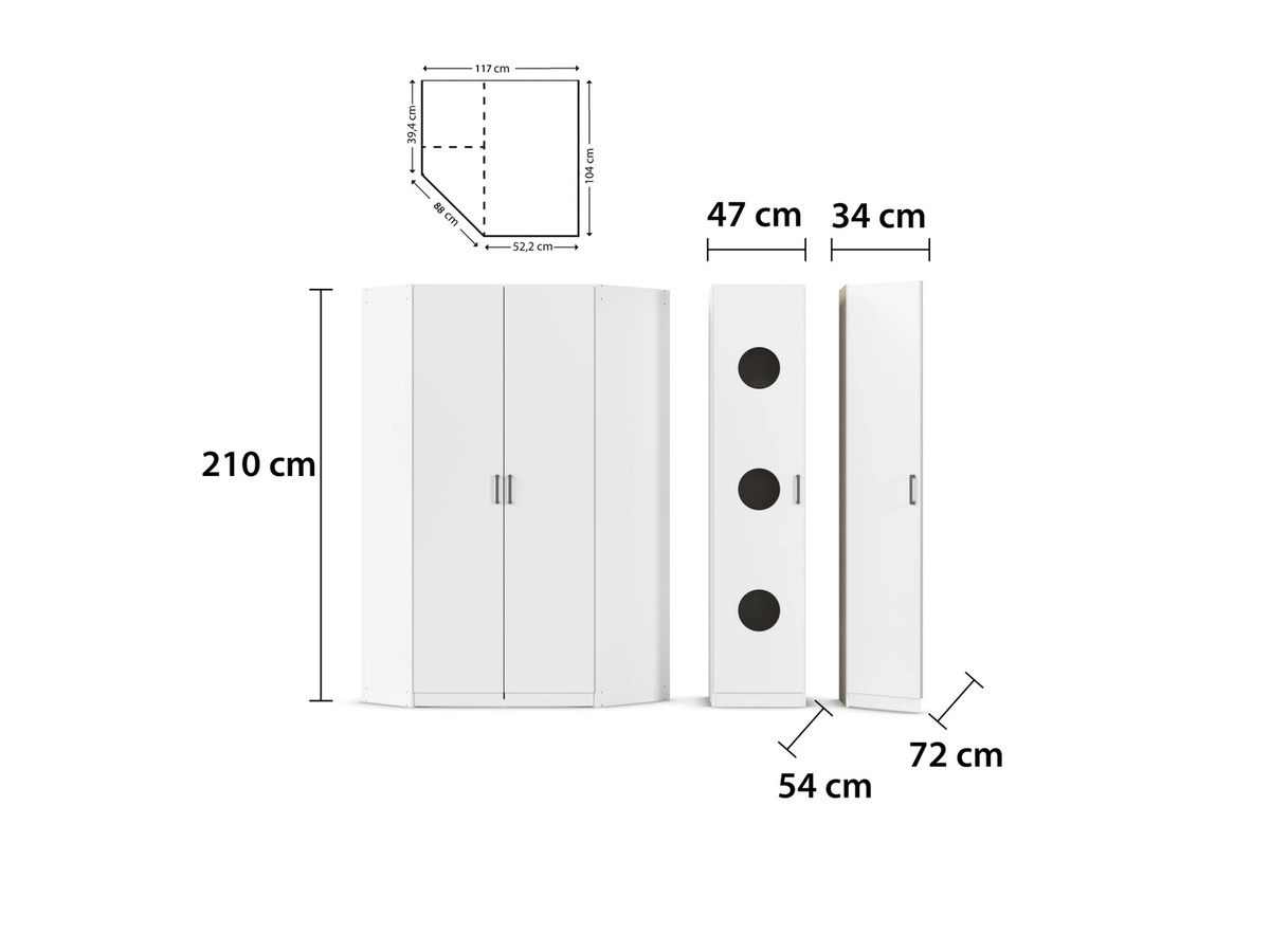 RAUCH ORANGE Allrounder Wäscheschrank Set mit Eckschrank und Ausgleichstüre, Alpinweiß, B/T/H: 54 x 54 x 210 cm - Bild 2